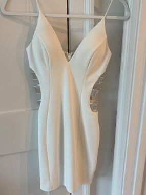 white windsor mini dress with cut out sides
